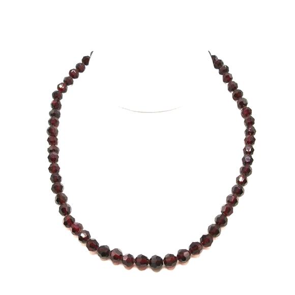 Vintage Dark Red Crystal Choker, Screw Clasp, 6mm Crystal Beads - Picture 2 of 8
